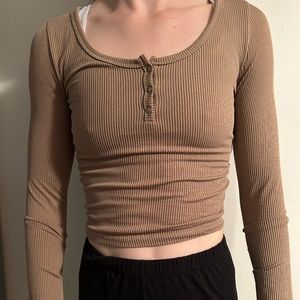Hollister Brown Cropped T-Shirt, Size  XS
